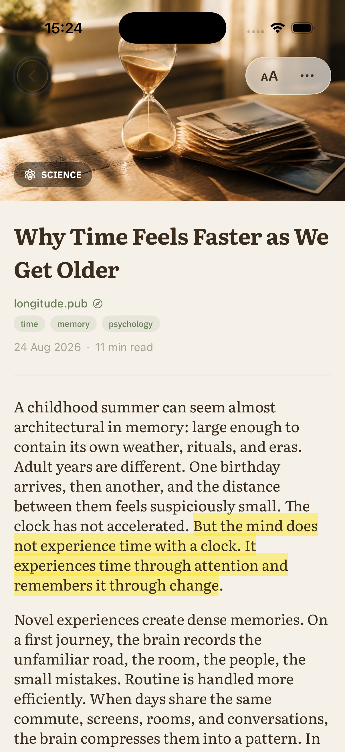 Articled reader showing a highlighted passage